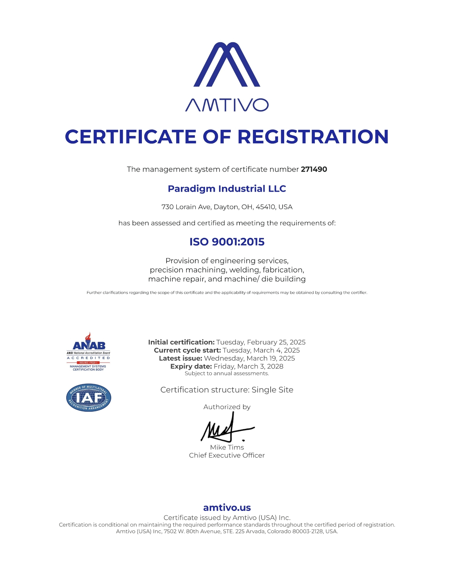 ISO 9001 Certificate 2025-2028 Image ISO 9001 Certificate 2025-2028
